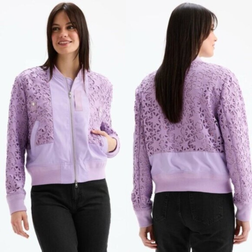 Nwt Chrldr Leni - Heavy Star Lace Bomber Jacket Orchid Purple